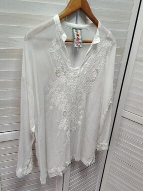 Johnny Was Sheer White Blouse